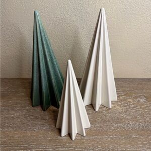 New Medium & Small White and Medium Green Faceted Ceramic Trees - Threshold